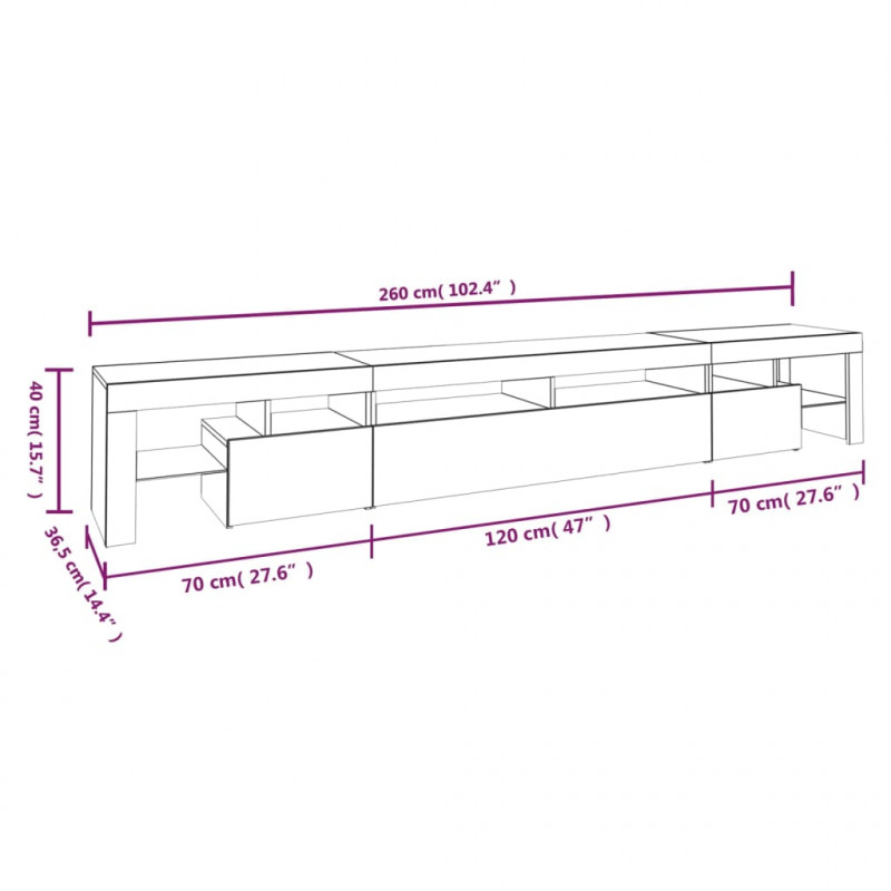 Szafka pod TV z oświetleniem LED, biała, 260x36,5x40 cm