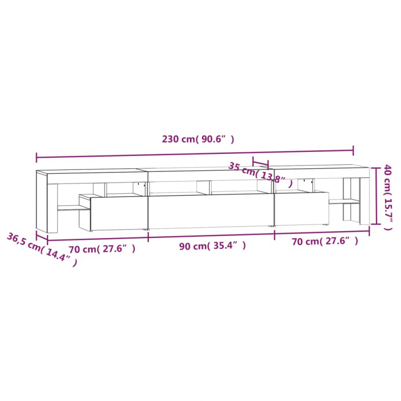 Szafka pod TV z oświetleniem LED, dąb sonoma, 230x36,5x40 cm