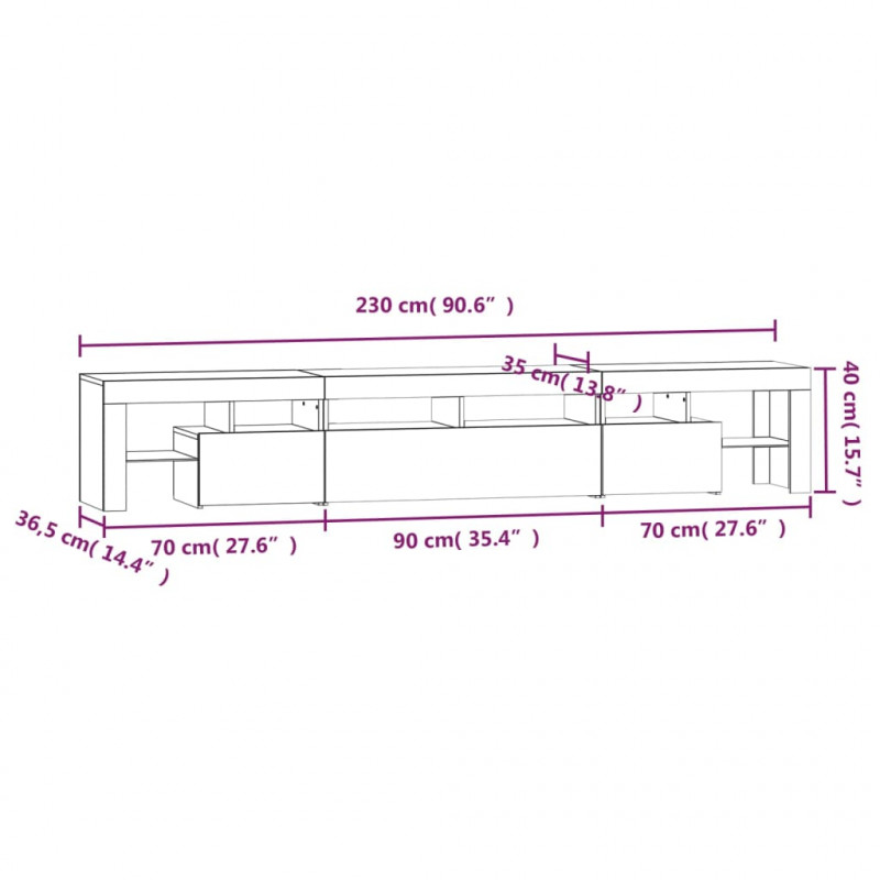 Szafka pod TV z oświetleniem LED, szarość betonu, 230x36,5x40cm