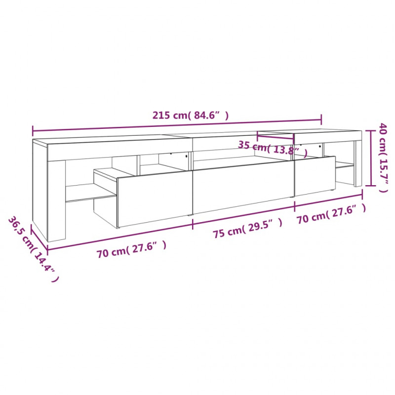 Szafka pod TV z oświetleniem LED, biała, 215x36,5x40 cm
