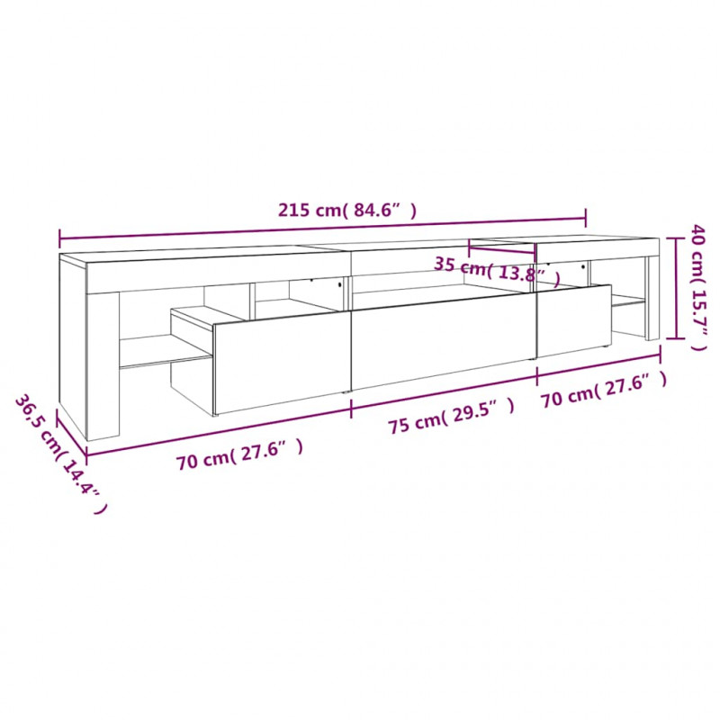 Szafka pod TV z oświetleniem LED, dąb sonoma 215x36,5x40 cm