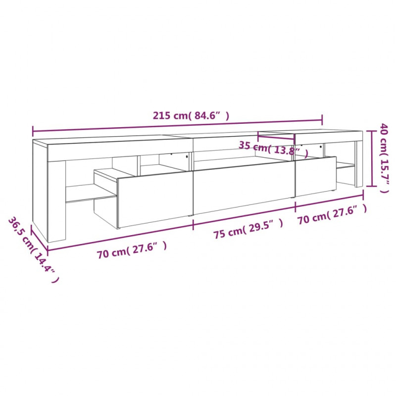 Szafka pod TV z oświetleniem LED, szarość betonu 215x36,5x40 cm