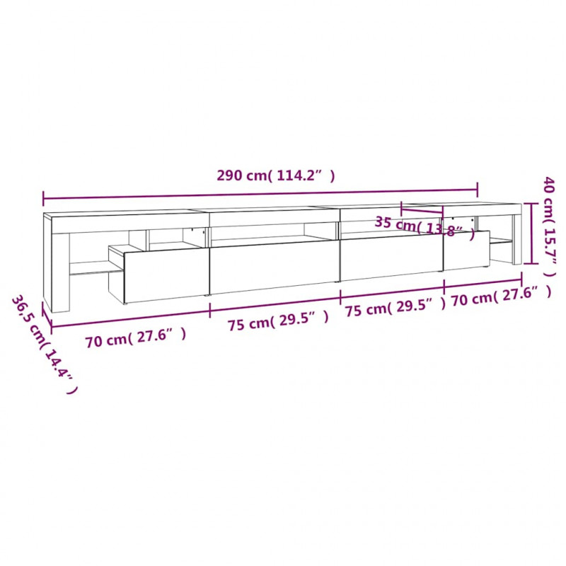 Szafka pod TV z oświetleniem LED, biała, 290x36,5x40 cm