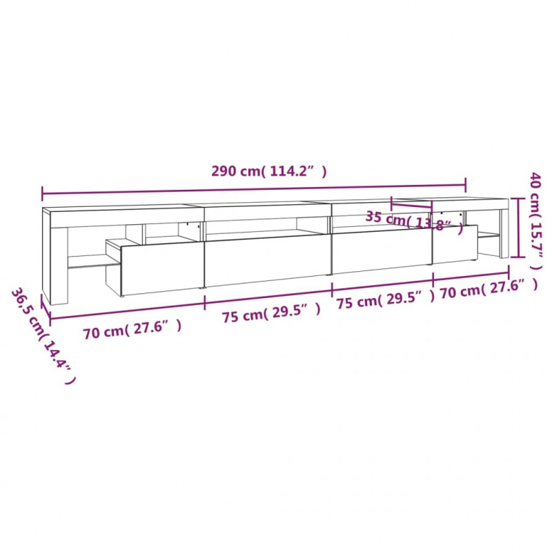 Szafka pod TV z oświetleniem LED, szarość betonu, 290x36,5x40cm