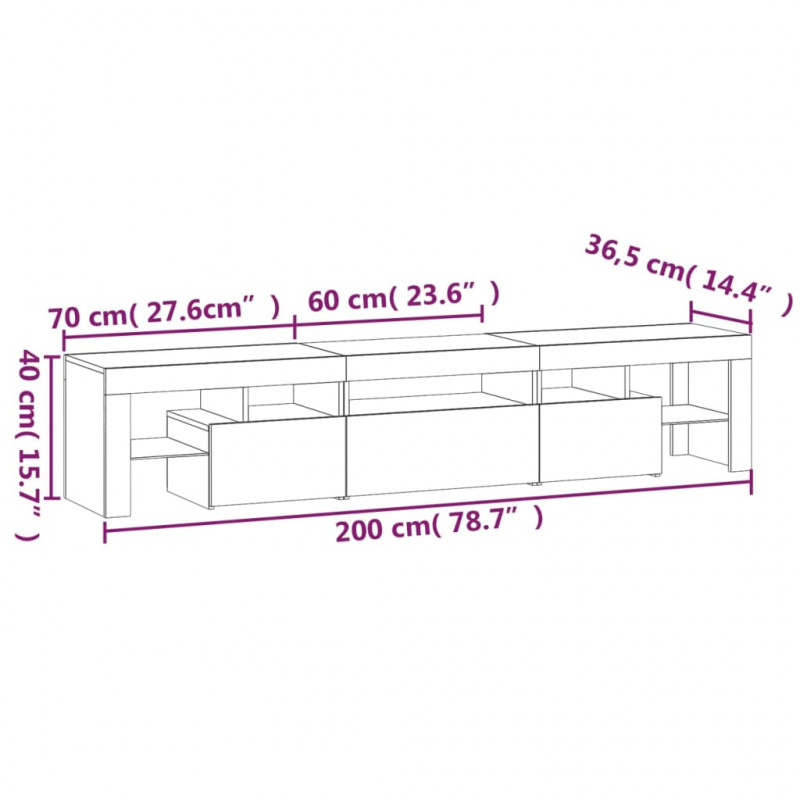 Szafka pod TV z oświetleniem LED, dąb sonoma 200x36,5x40 cm