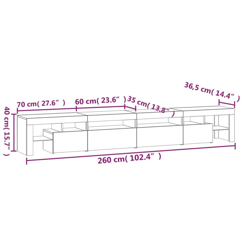 Szafka pod TV z oświetleniem LED, biała, 260x36,5x40 cm
