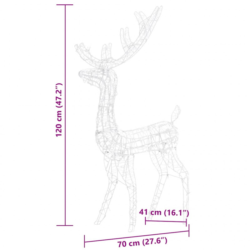 Akrylowe renifery ozdobne, 3 szt., 120 cm, kolorowe