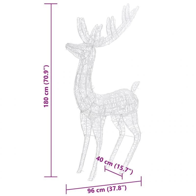 Renifery z akrylu XXL, 3 szt., 250 ciepłych białych LED, 180 cm