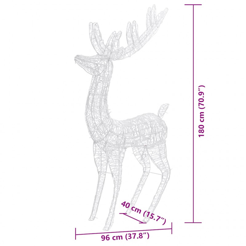 Renifery z akrylu XXL, 3 szt., 250 niebieskich LED, 180 cm