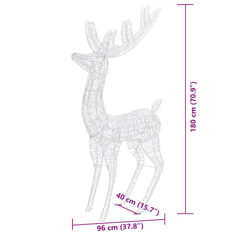 Renifery z akrylu XXL, 3 szt., 250 kolorowych LED, 180 cm