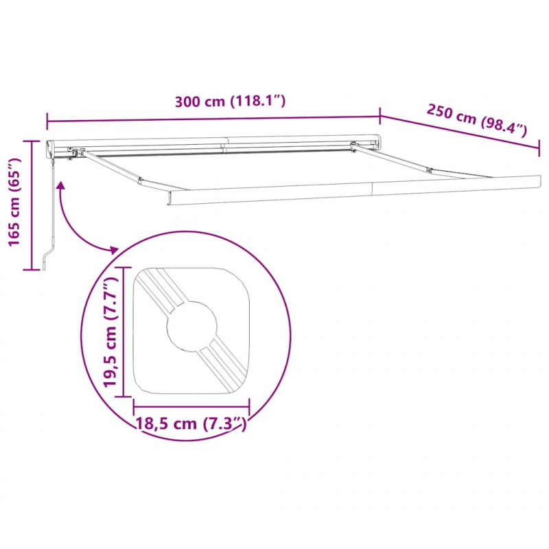 Zwijana markiza, pomarańcz i brąz, 3x2,5 m, tkanina i aluminium