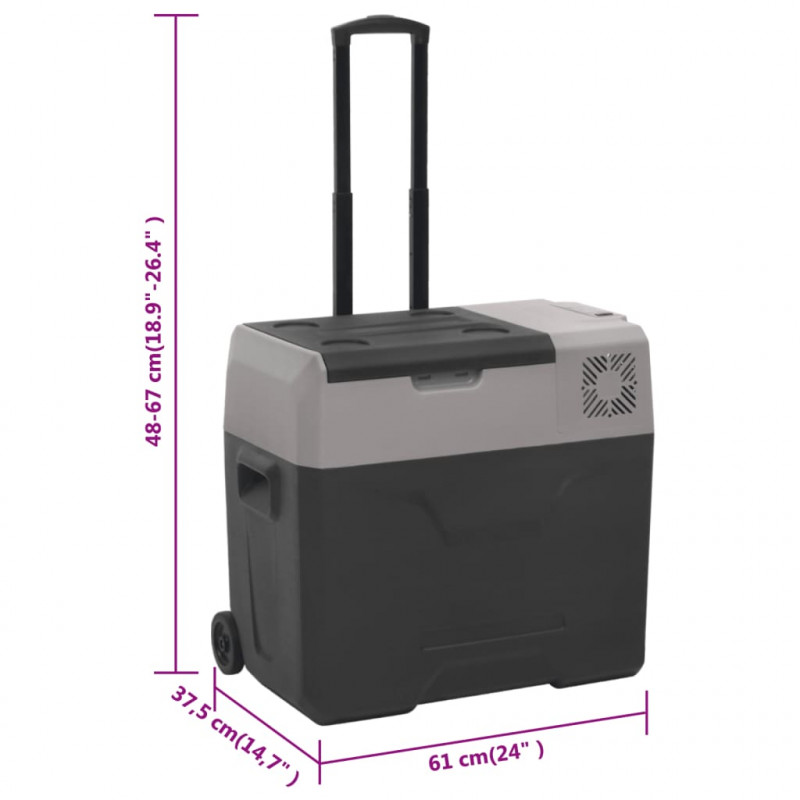 Lodówka na kółkach, z zasilaczem, czarno-szara, 40 L, PP