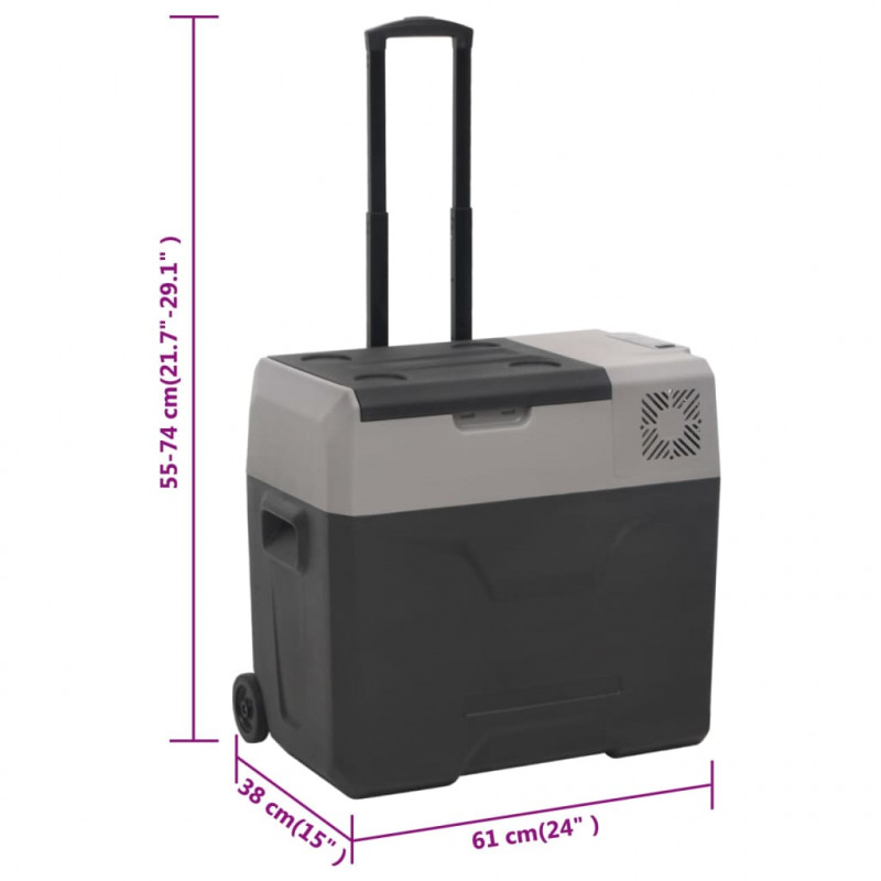 Lodówka na kółkach, z zasilaczem, czarno-szara, 50 L, PP