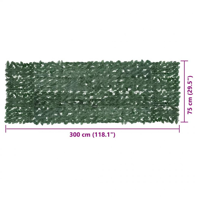 Parawan balkonowy, ciemno zielone liście, 300x100 cm