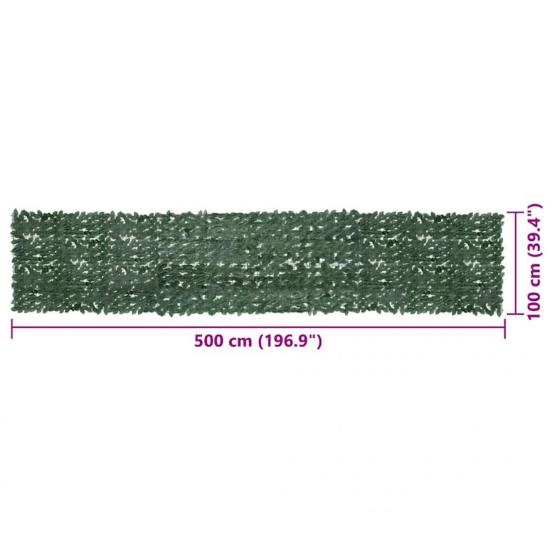 Parawan balkonowy, ciemnozielone liście, 500x100 cm