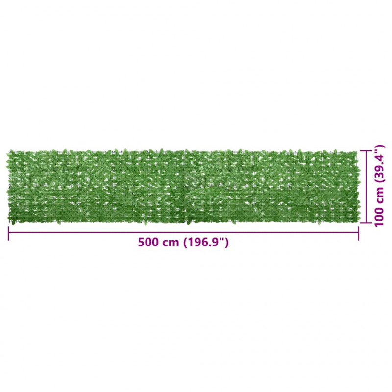 Parawan balkonowy, zielone liście, 500x100 cm