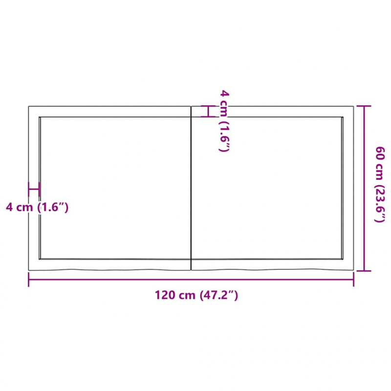 Blat stołu, 120x60x(2-6) cm, surowe lite drewno dębowe