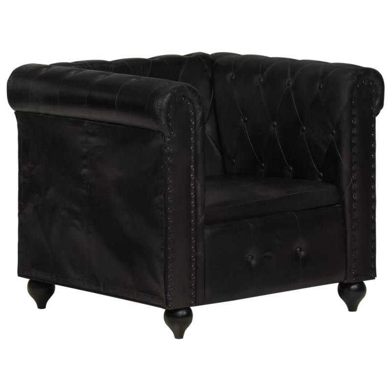 Fotel Chesterfield, czarny, skóra naturalna
