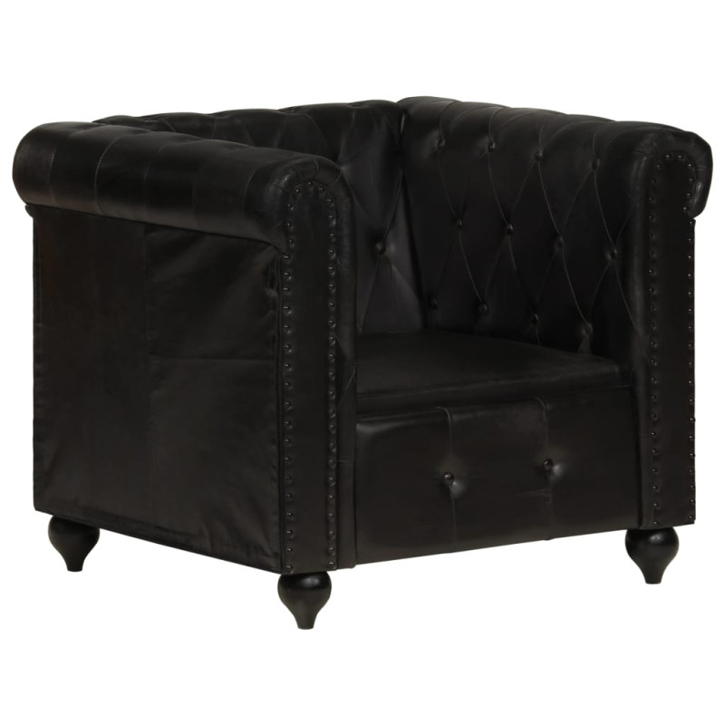 Fotel Chesterfield, czarny, skóra naturalna