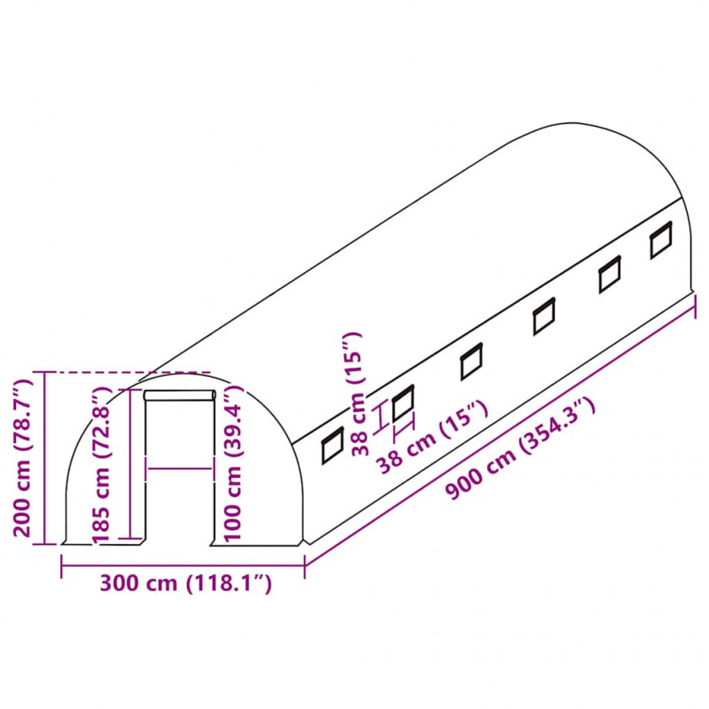 Zastępcze pokrycie szklarni (27 m²), 300x900x200 cm, zielone