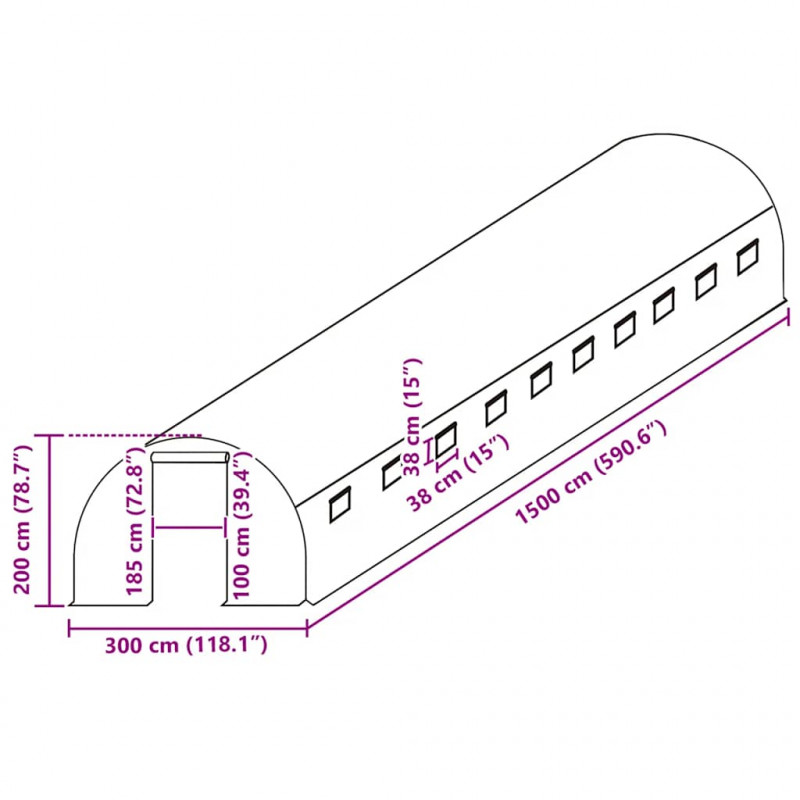 Zastępcze pokrycie szklarni (45 m²), 300x1500x200 cm, zielone