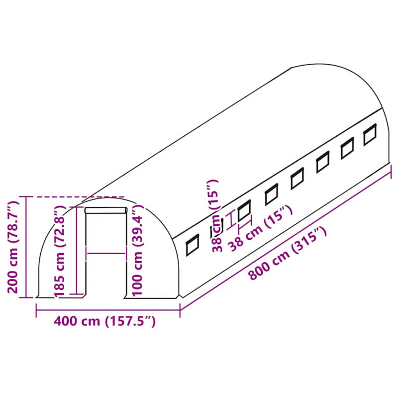 Zastępcze pokrycie szklarni (32 m²), 400x800x200 cm, zielone