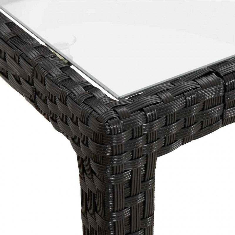 Stół ogrodowy, 150x90x75 cm, szkło i rattan PE, czarny