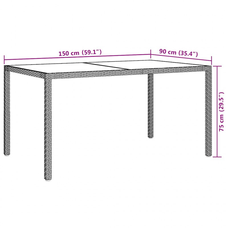Stół ogrodowy, 150x90x75 cm, szkło i rattan PE, czarny