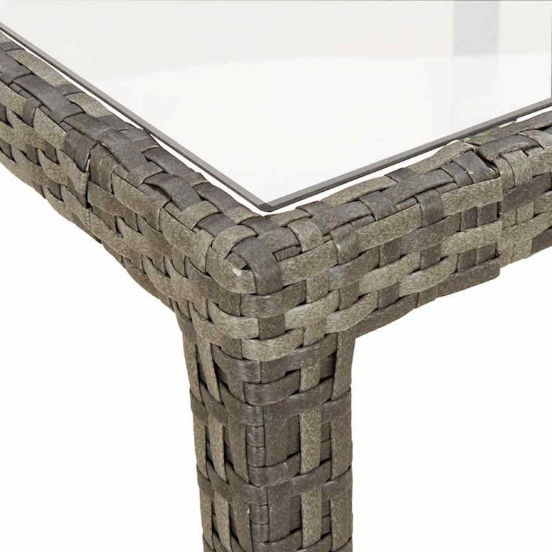 Stół ogrodowy, 150x90x75 cm, szkło hartowane i rattan PE, szary