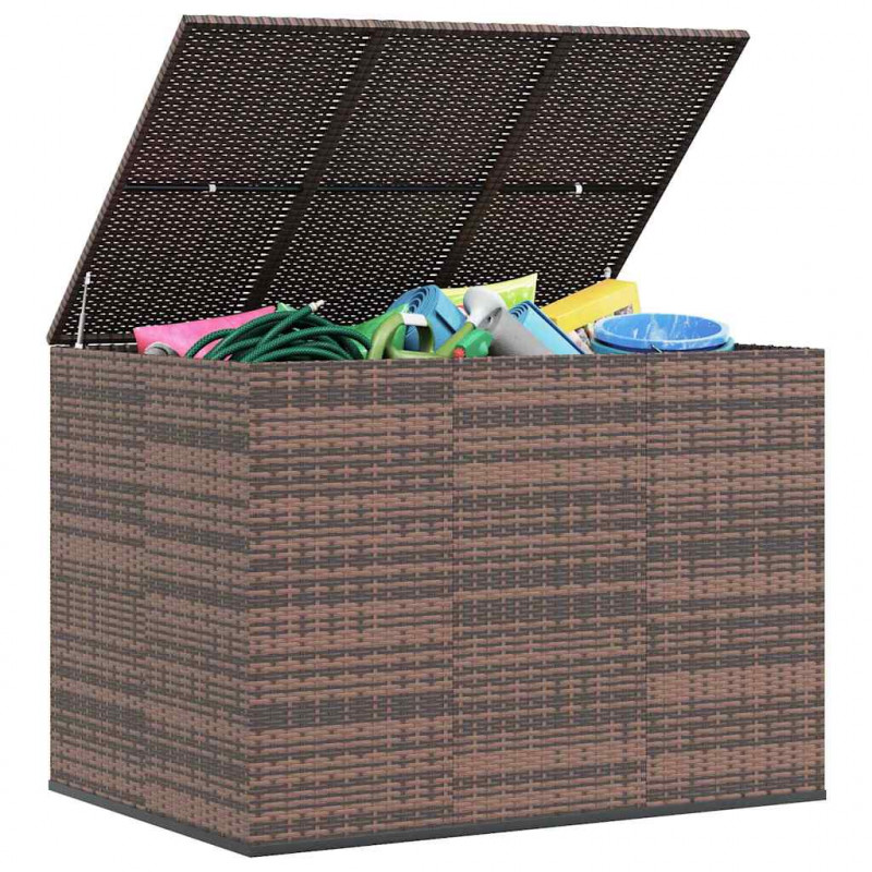 Skrzynia na poduszki ogrodowe, rattan PE, 145x100x103cm, brąz