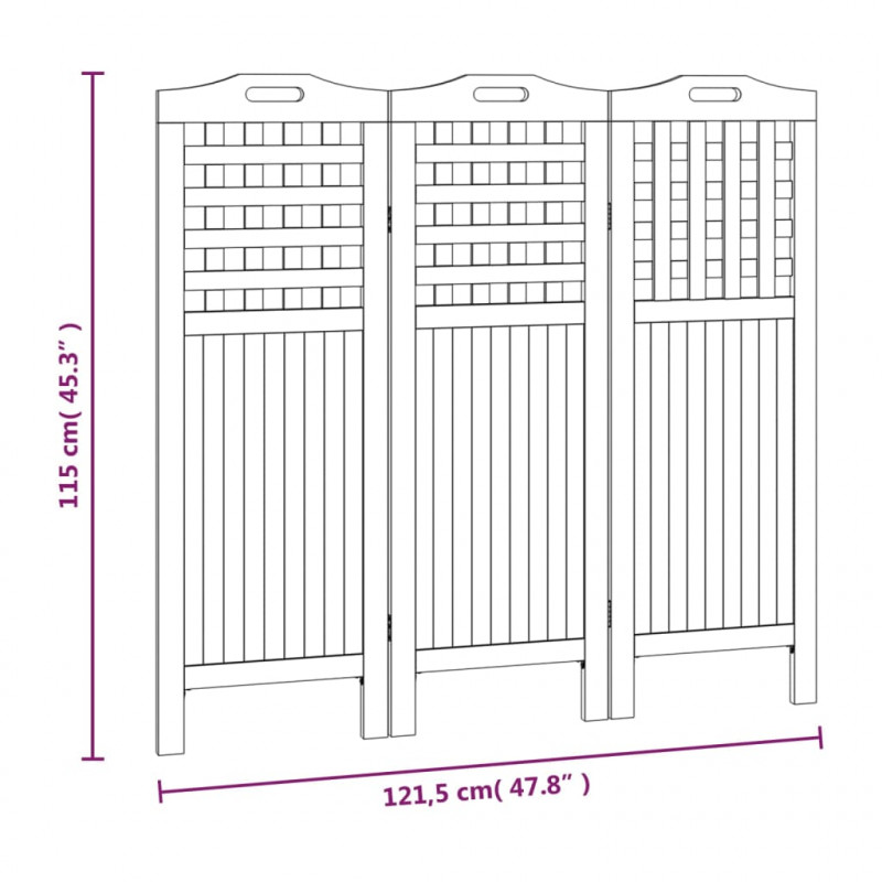 Parawan 3-panelowy, 121,5x2x115 cm, lite drewno akacjowe