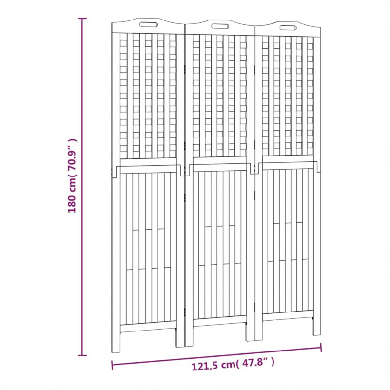 Parawan 3-panelowy, 121,5x2x180 cm, lite drewno akacjowe