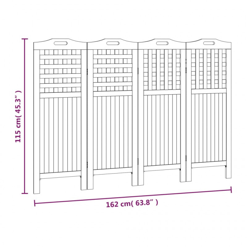 Parawan 4-panelowy, 162x2x115 cm, lite drewno akacjowe