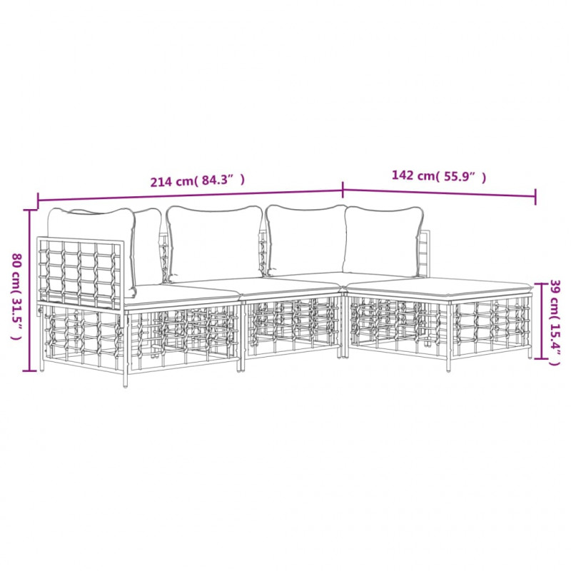 4-cz. zestaw wypoczynkowy do ogrodu, z poduszkami, antracytowy