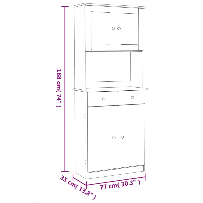 Kredens ALTA, 77x35x188 cm, lite drewno sosnowe