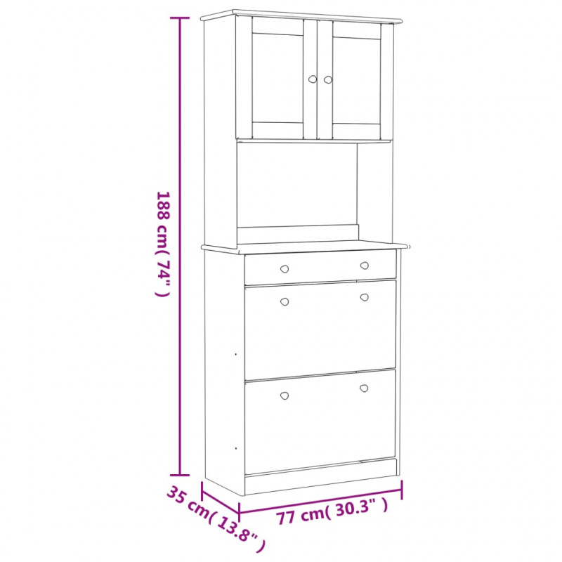 Kredens ALTA, 77x35x188 cm, lite drewno sosnowe