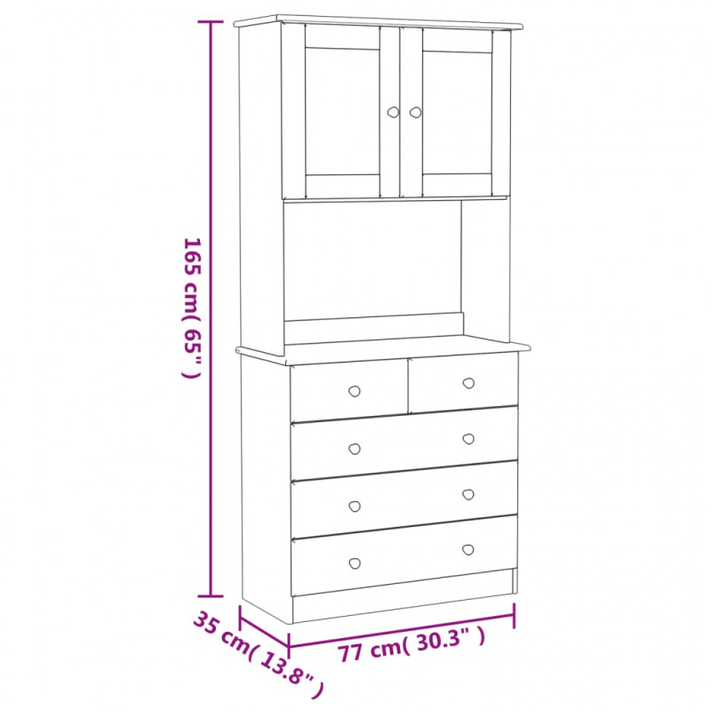 Kredens ALTA, 77x35x165 cm, lite drewno sosnowe