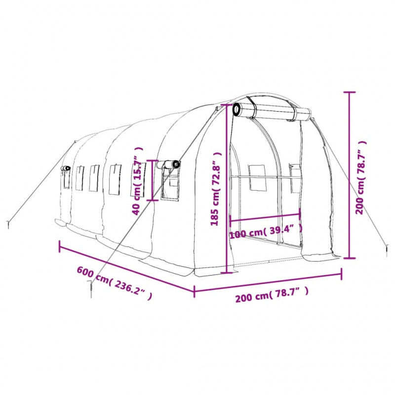 Szklarnia ze stalową ramą, biała, 12 m² 6x2x2 m