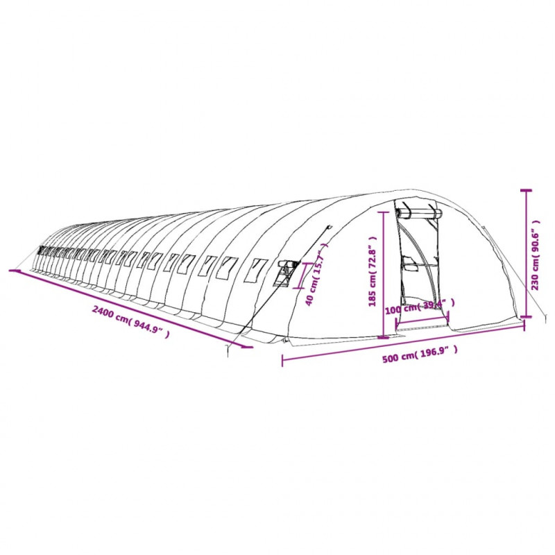 Szklarnia ze stalową ramą, zielona, 120 m², 24x5x2,3 m