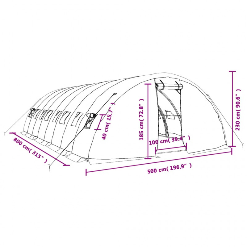 Szklarnia ze stalową ramą, biała, 40 m², 8x5x2,3 m