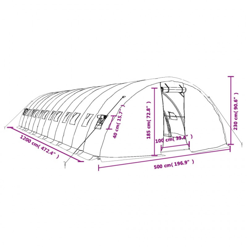 Szklarnia ze stalową ramą, biała, 60 m², 12x5x2,3 m
