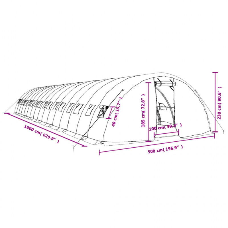 Szklarnia ze stalową ramą, biała, 80 m², 16x5x2,3 m
