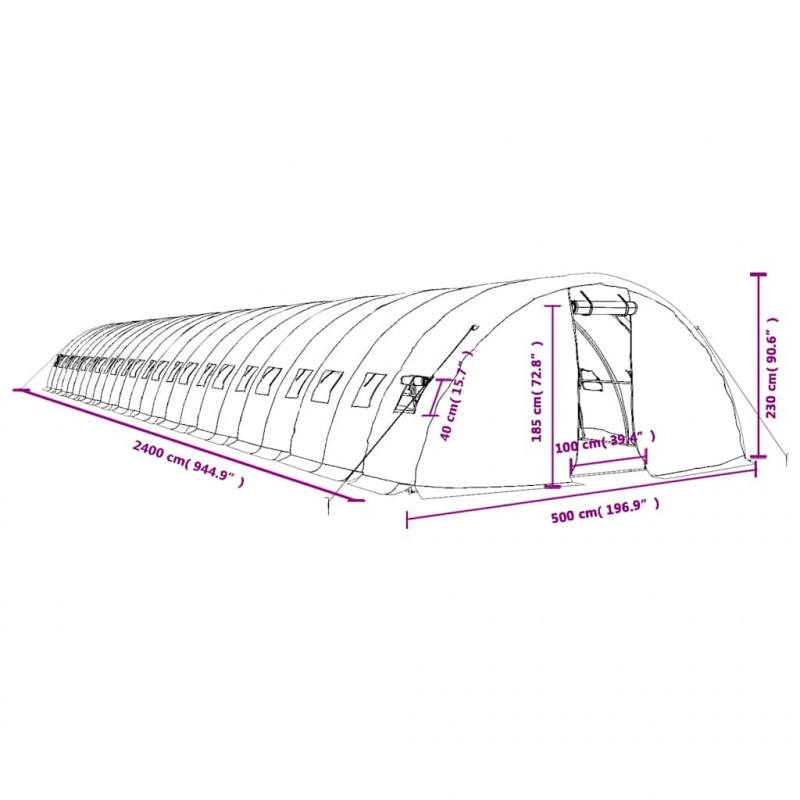 Szklarnia ze stalową ramą, biała, 120 m², 24x5x2,3 m