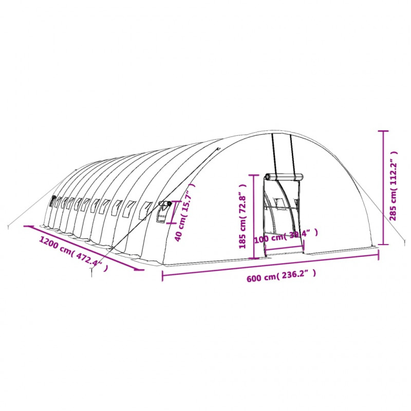 Szklarnia ze stalową ramą, zielona, 72 m², 12x6x2,85 m