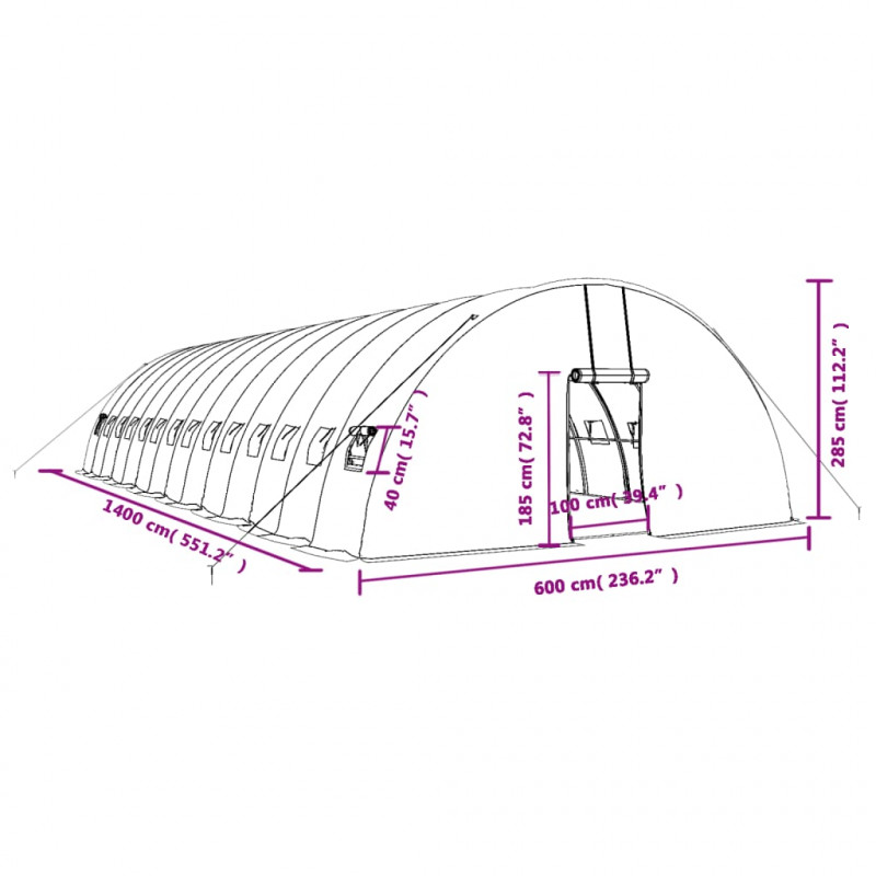 Szklarnia ze stalową ramą, zielona, 84 m², 14x6x2,85 m