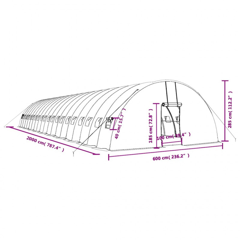 Szklarnia ze stalową ramą, zielona, 120 m², 20x6x2,85 m