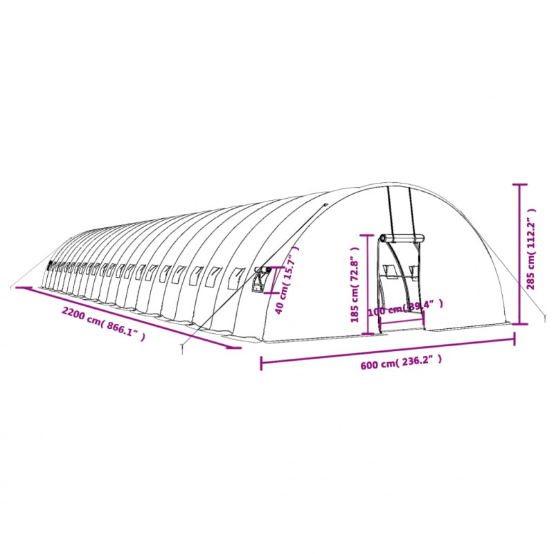 Szklarnia ze stalową ramą, zielona, 132 m², 22x6x2,85 m