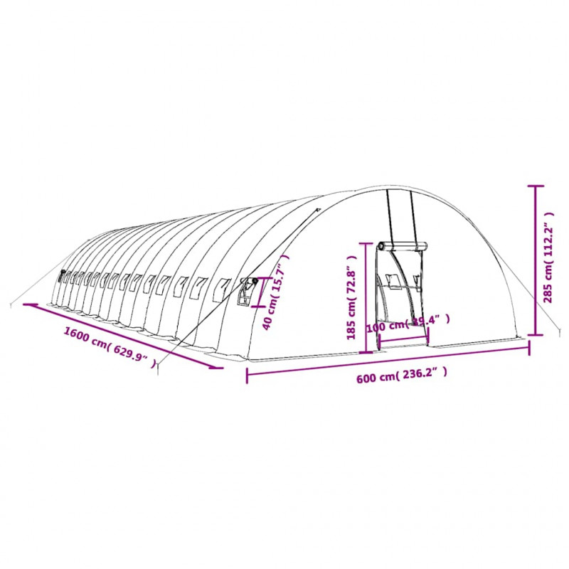 Szklarnia ze stalową ramą, biała, 96 m², 16x6x2,85 m