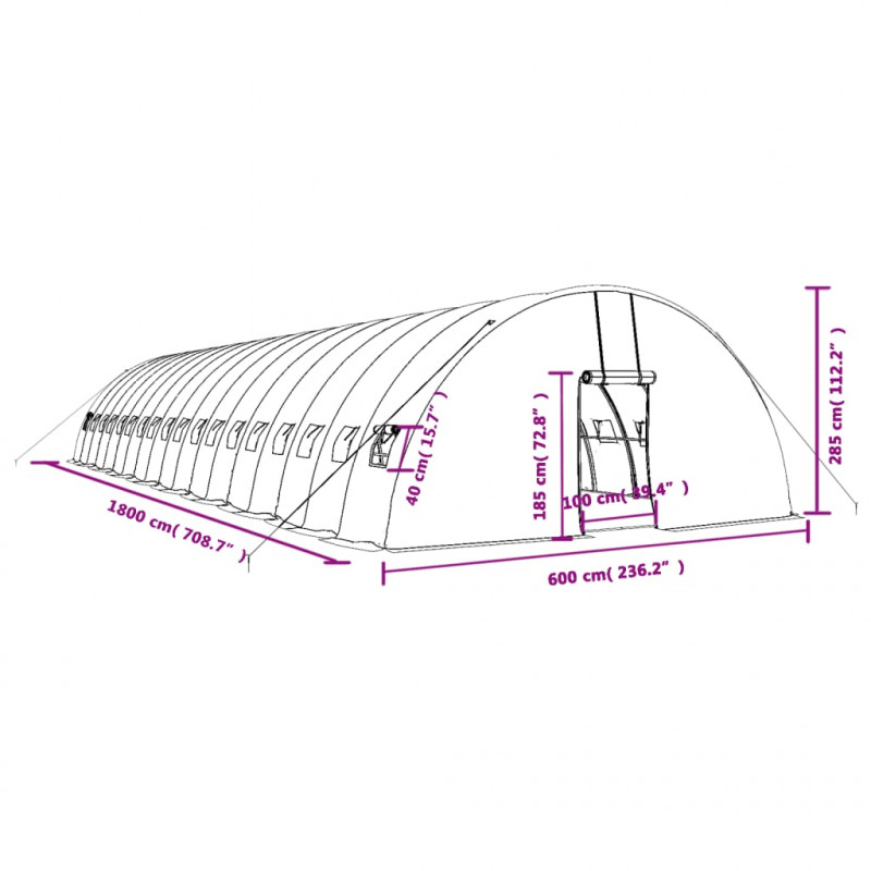 Szklarnia ze stalową ramą, biała, 108 m², 18x6x2,85 m