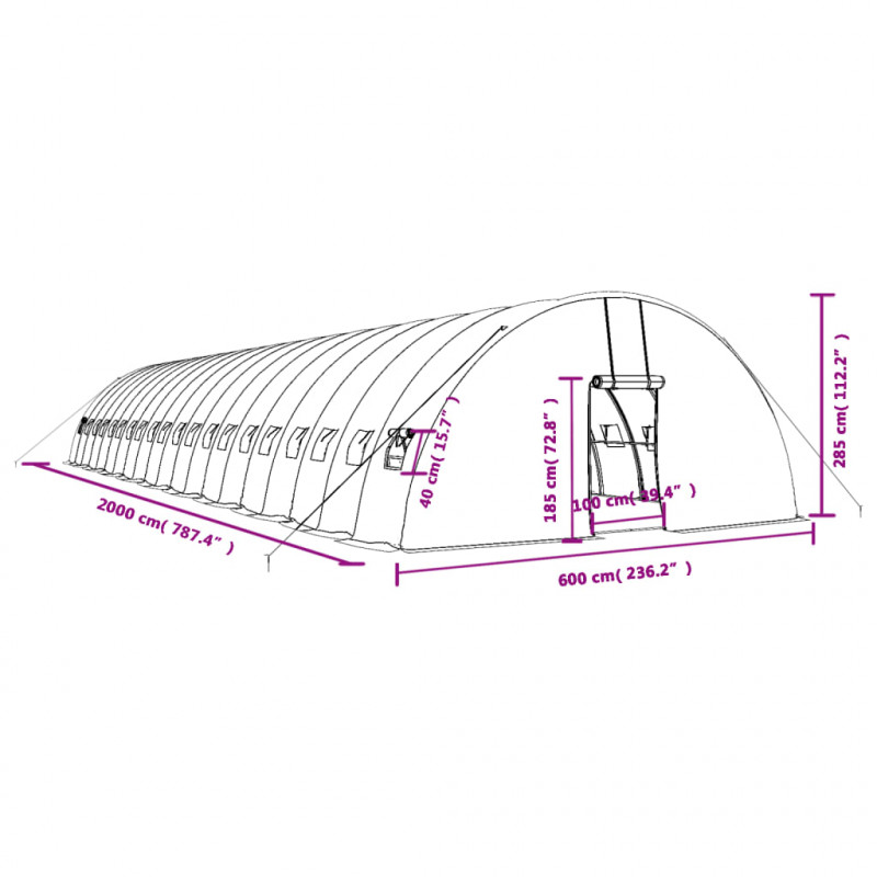 Szklarnia ze stalową ramą, biała, 120 m², 20x6x2,85 m